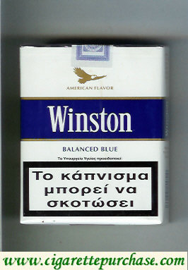 Winston with eagle from above on the top American Flavor Balanced Blue 25s cigarettes soft box